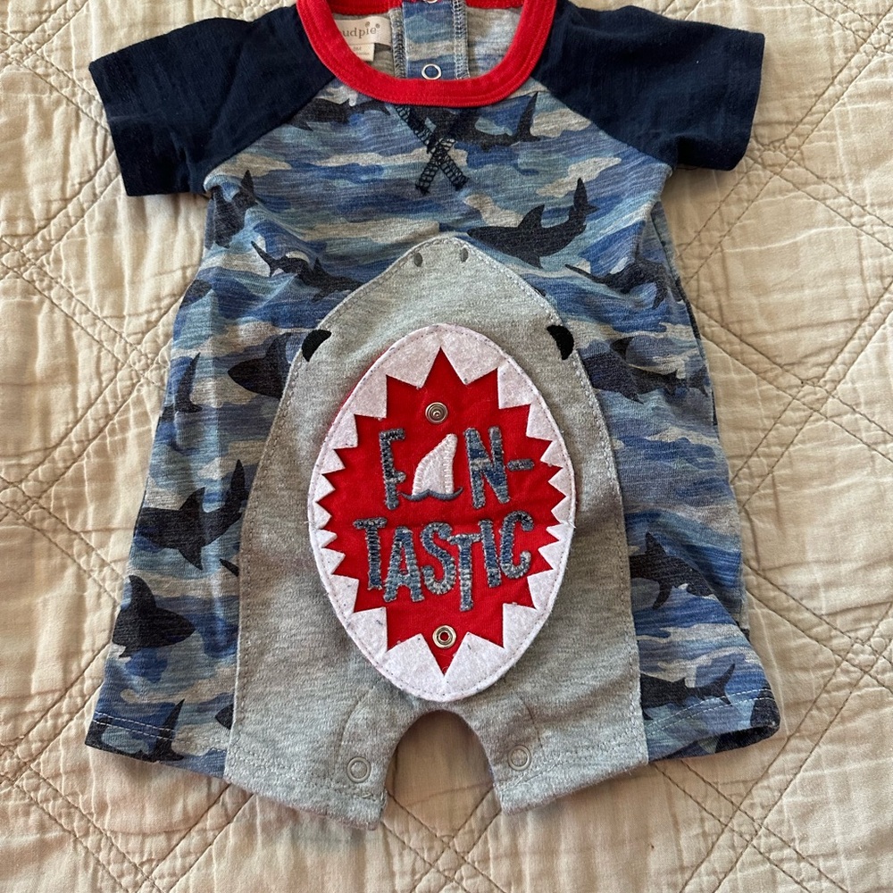 Mud Pie Shark Print Baby Romper